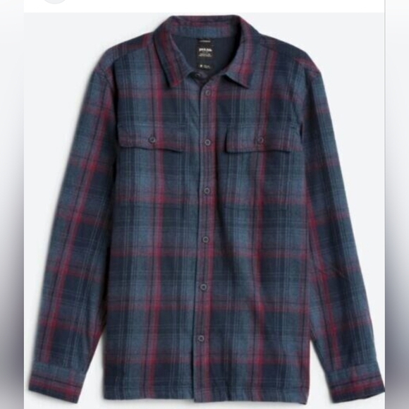 Prana Glover Park Men's Lined Flannel Shirt Jacket Plaid, Dark Sky, SMALL - Picture 2 of 13